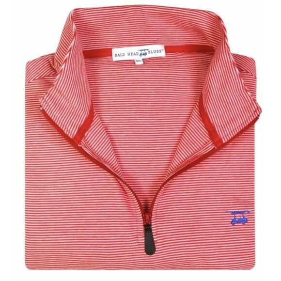 Bald Head Blues Men's Red and White Striped Quarter Zip Golf Pullover, sz XL - Picture 3 of 9